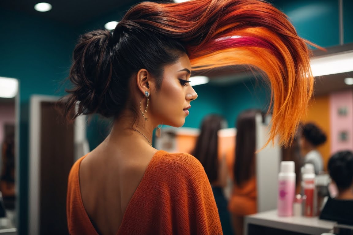 Mujer con muchas colores en su cabello