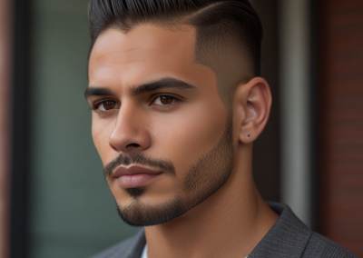 Corte degradado: Este corte presenta los lados más cortos y la parte de atrás con cabello más largo arriba, a menudo peinado hacia atrás o estilizado en un pompadour.
