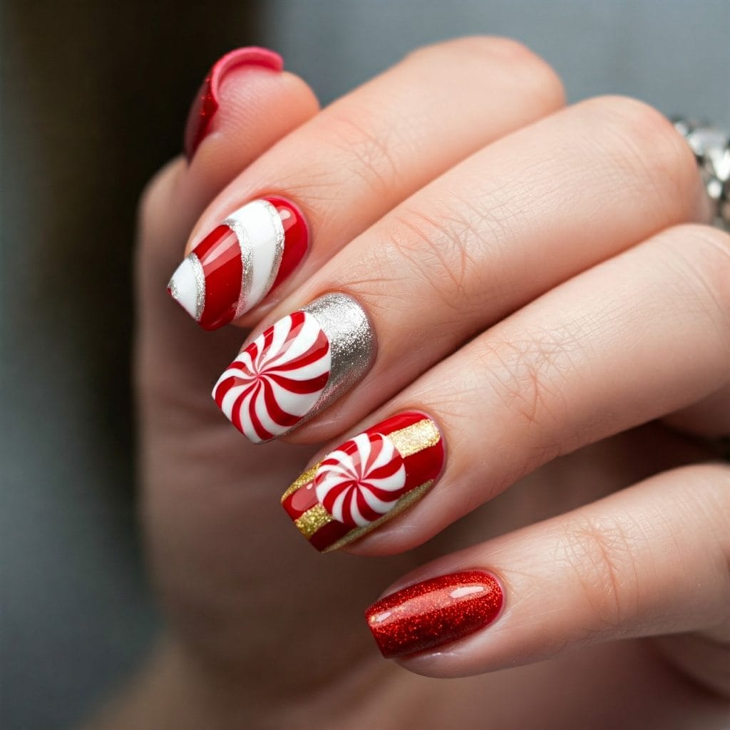 5 Estilos de Uñas Navideñas Candy Cane Tijuana Salon de Unas