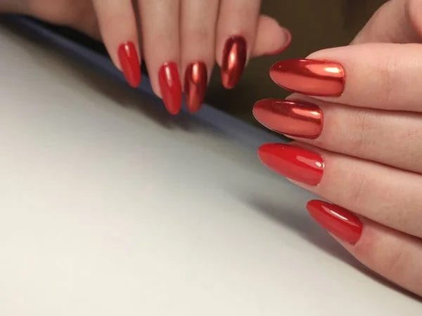  Uñas Rojo con Efecto Espejo