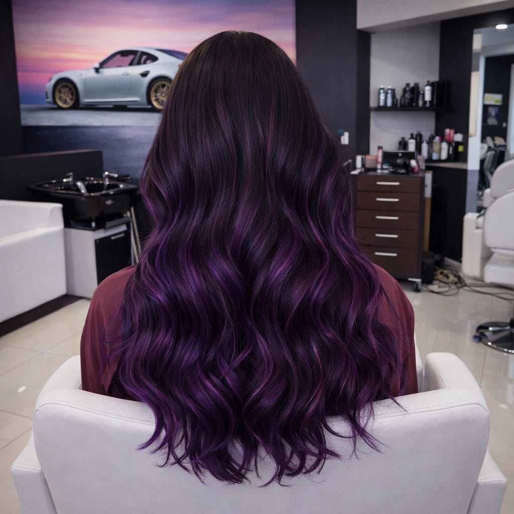 Purple Balayage Balayage Tijuana Color Morado en Salon Chop Shop.